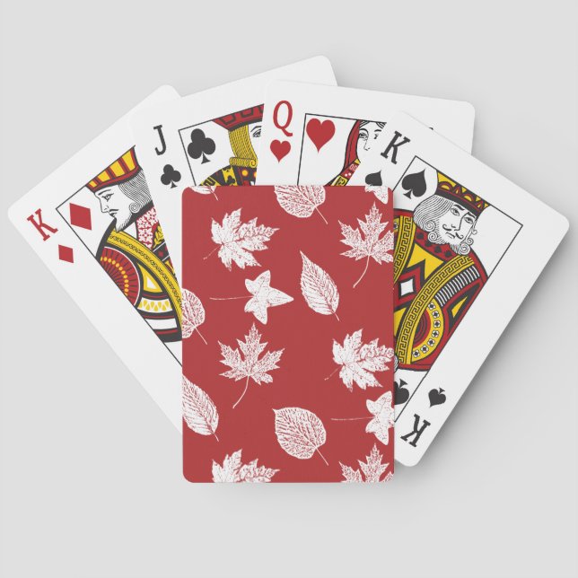 Autumn leaves - white and dark red playing cards (Back)