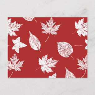 Autumn leaves - white and dark red postcard