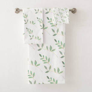  AUTUMN LEAVES WHITE BATHROOM TOWEL SET 