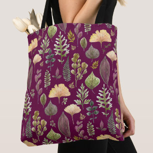 Autumn Leaves White Elephant Burgundy Tote Bag