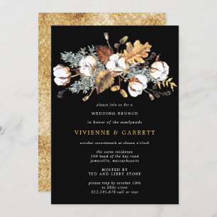 Autumn Leaves White Floral Post Wedding Brunch Invitation