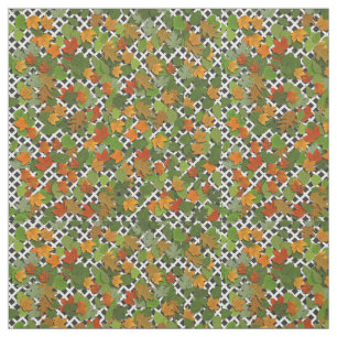 Autumn Leaves White Trellis Print Pattern Fabric