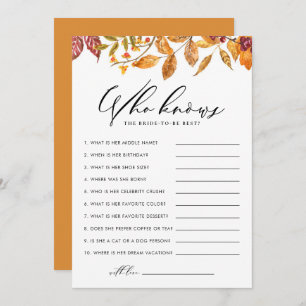 Autumn Leaves Who Knows the Bride-to-Be Best Game Card