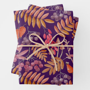Autumn Leaves, Wild Mushrooms and Berries Wrapping Paper Sheet