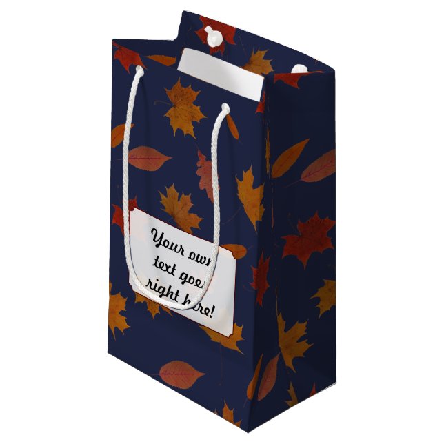 Autumn Leaves with Custom Colour and Text Small Gift Bag (Front Angled)