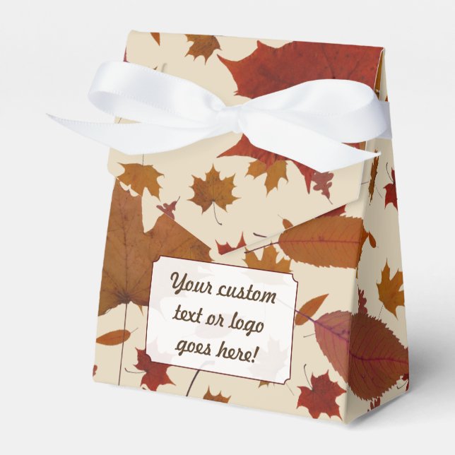 Autumn Leaves with Custom Cream Colour and Text Favour Box (Front Side)