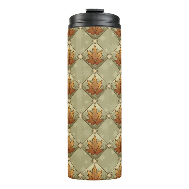 Autumn Leaves with Stars Diamond Pattern Thermal Tumbler (Front)