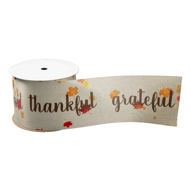 Autumn Leaves With Text Satin Ribbon (Spool)