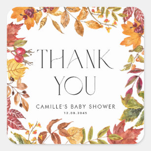 Autumn Leaves Wreath Baby Shower Thank You Square Sticker