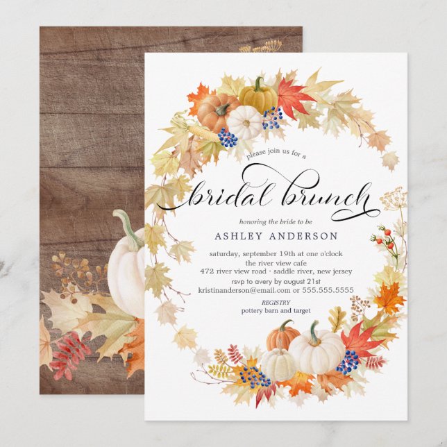 Autumn Leaves Wreath Bridal Shower Brunch Invitation (Front/Back)