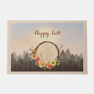 Autumn Leaves Wreath Forest Fog  Doormat