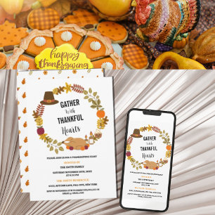 Autumn Leaves Wreath Thanksgiving Dinner Party  Invitation