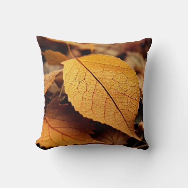 Autumn leaves yellow brown beautiful classic art t cushion (Front)