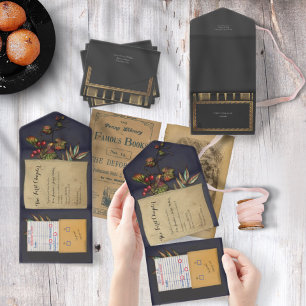 Autumn Library Book All in One Wedding Invite