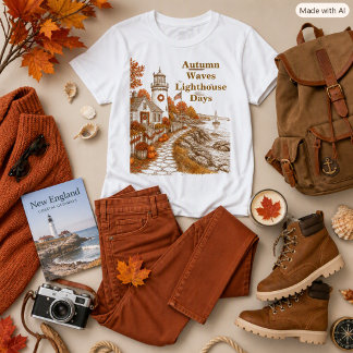 Autumn Lighthouse Coastal Style Brown Orange T-Shirt