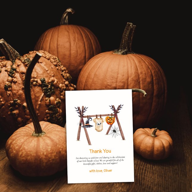 Autumn Little Boo Halloween Clothes Baby Shower  Thank You Card (Autumn Little Boo Halloween Clothes Baby Shower Thank You Card)