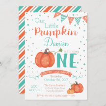 Autumn Little Pumpkin 1st Birthday Invitation