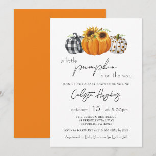 Autumn Little Pumpkin Sunflower Rustic Baby Shower Invitation