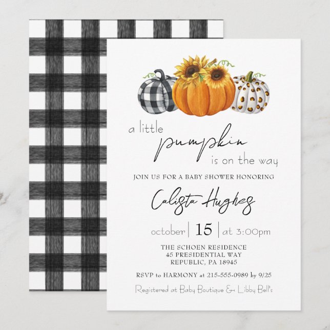 Autumn Little Pumpkin Sunflower Rustic Baby Shower Invitation (Front/Back)