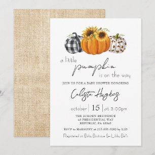 Autumn Little Pumpkin Sunflower Rustic Baby Shower Invitation