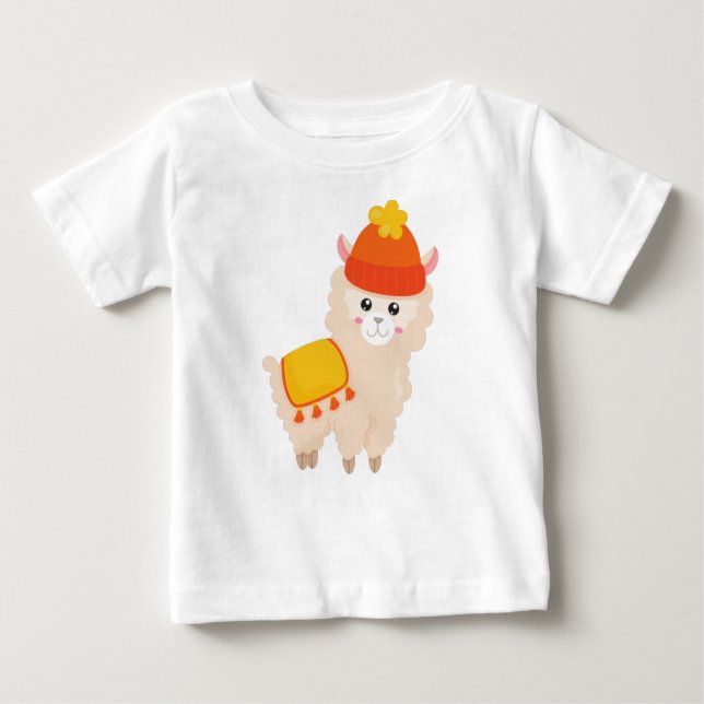 Autumn Llama, Cute Llama, Alpaca, Llama With Hat Baby T-Shirt (Front)