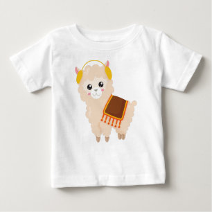 Autumn Llama, Cute Llama, Cute Alpaca, Ear Muffs Baby T-Shirt