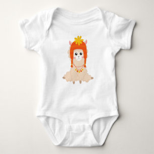 Autumn Llama, Cute Llama, Llama With Hat, Alpaca Baby Bodysuit
