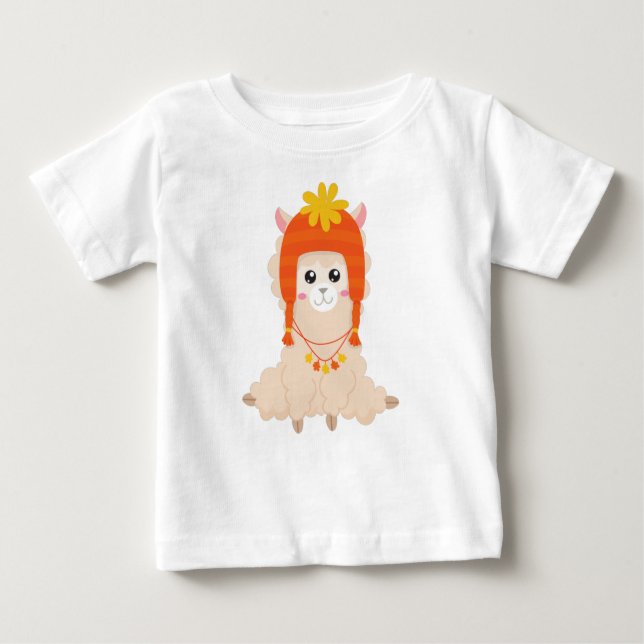 Autumn Llama, Cute Llama, Llama With Hat, Alpaca Baby T-Shirt (Front)