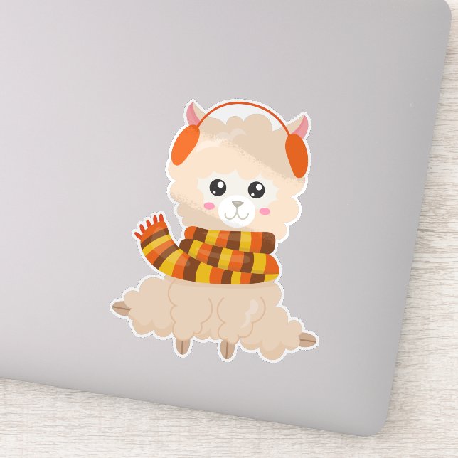 Autumn Llama, Cute Llama, Llama With Scarf, Alpaca (Detail)
