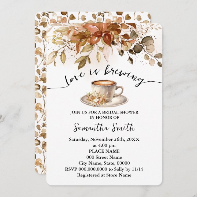 Autumn Love is Brewing Bridal Shower Coffee Bar Invitation (Front/Back)