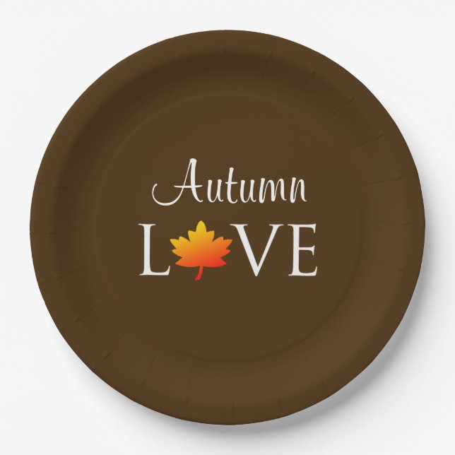 Autumn Love Rustic Fall Wedding Orange Leaf Paper Plate (Front)
