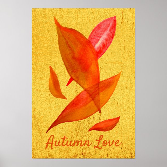 Autumn Love slogan Orange Autumn Fall leaves Poster (Front)