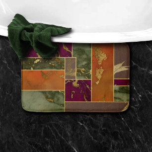 Autumn Luxury Geometric Gold Jewel Tone Marble Bath Mat