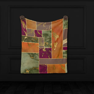 Autumn Luxury Geometric Gold Jewel Tone Marble Fleece Blanket