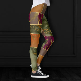Autumn Luxury   Geometric Gold Jewel Tone Marble Leggings