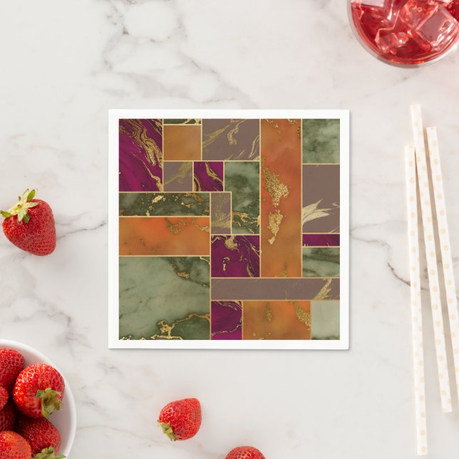 Autumn Luxury | Geometric Gold Jewel Tone Marble Napkin (Insitu)