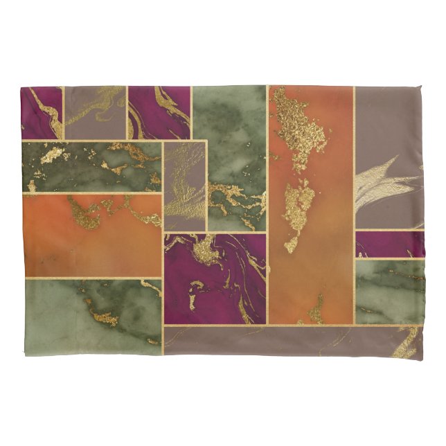 Autumn Luxury | Geometric Gold Jewel Tone Marble Pillowcase (Front)