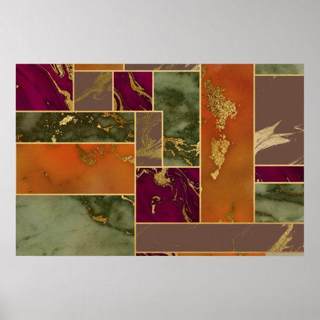 Autumn Luxury | Geometric Gold Jewel Tone Marble Poster (Front)