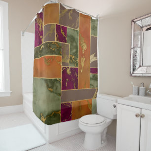 Autumn Luxury   Geometric Gold Jewel Tone Marble Shower Curtain