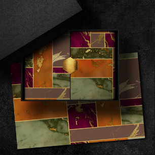 Autumn Luxury   Geometric Gold Jewel Tone Marble Tissue Paper