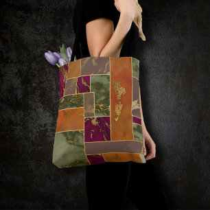 Autumn Luxury Geometric Gold Jewel Tone Marble Tote Bag