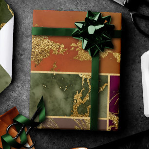 Autumn Luxury   Geometric Gold Jewel Tone Marble Wrapping Paper