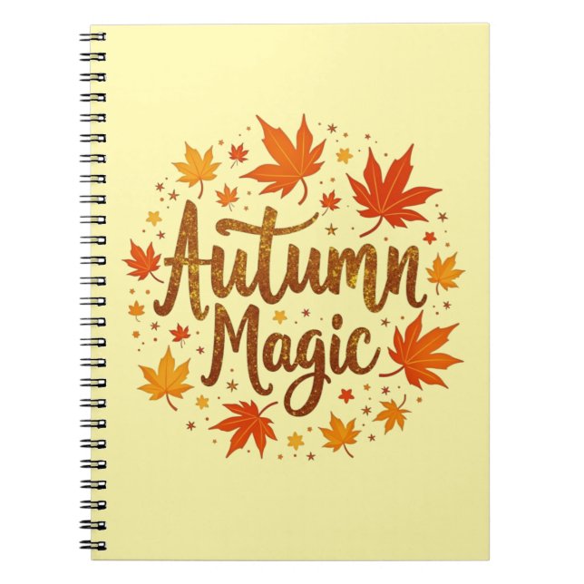 Autumn Magic Fall Leaves Seasonal Typography Desig Notebook (Front)