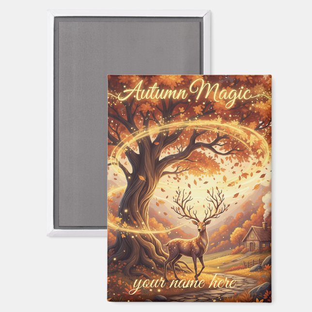 Autumn Magic Forest Deer Personalised Magnet (Front/Back)