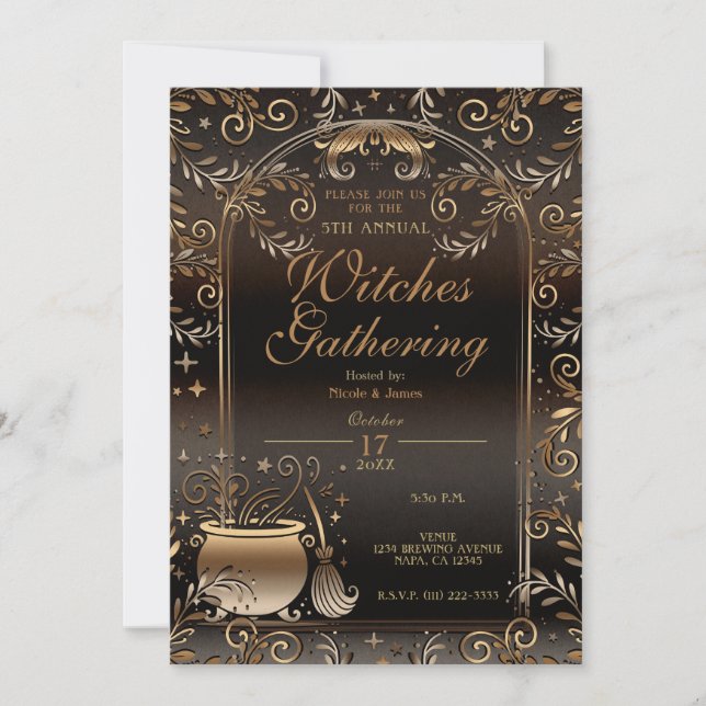 Autumn Magic Whimsical Fall Witches Gathering Invitation (Front)