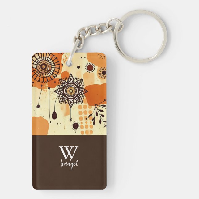 Autumn Mandala Boho Chic Floral Tones Key Ring (Back)