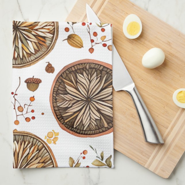 Autumn Mandala Pattern Tea Towel (Quarter Fold)