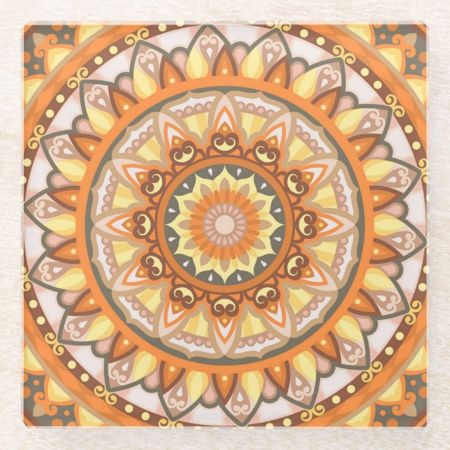 Autumn Mandala Warm Fall Drink Cosy Boho Decor Glass Coaster (Front)