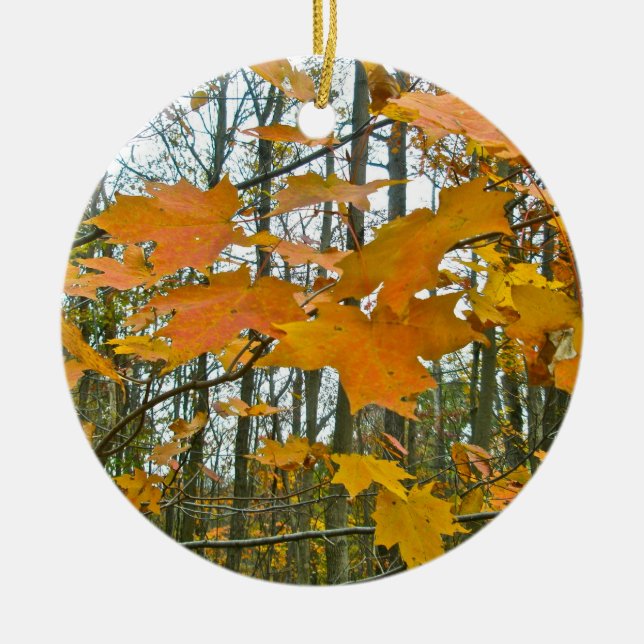Autumn Maple Foliage Ceramic Ornament (Front)