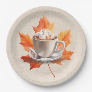 Autumn Maple Leaf and Hot Cocoa Paper Plate